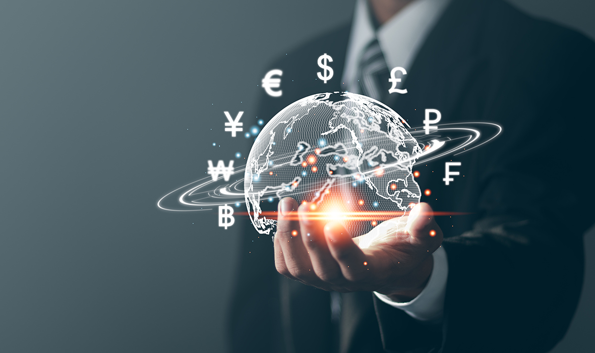 Virtual global currency symbols in hand