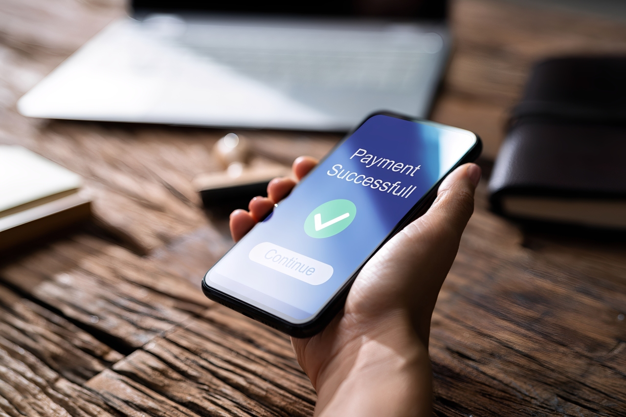 Payment successful message on phone display